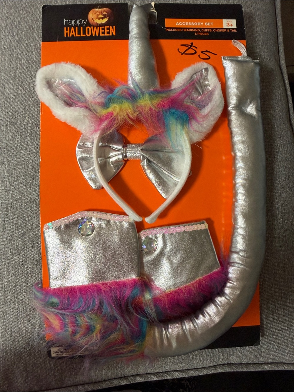 Unicorn Accessory Set for Kids - Silver with Rainbow Fur